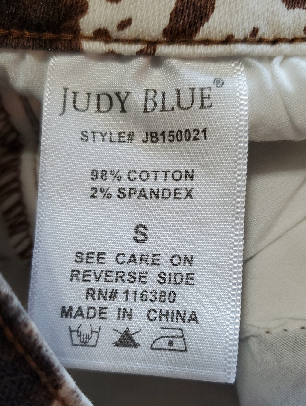 Judy Blue Cow Print High-Rise Denim, Raw Hem Shorts - Brown/White. Small - Picture 9 of 9